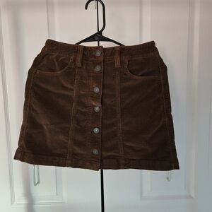 Brown Corduroy Button-Front American Eagle Outfitters Mini Skirt